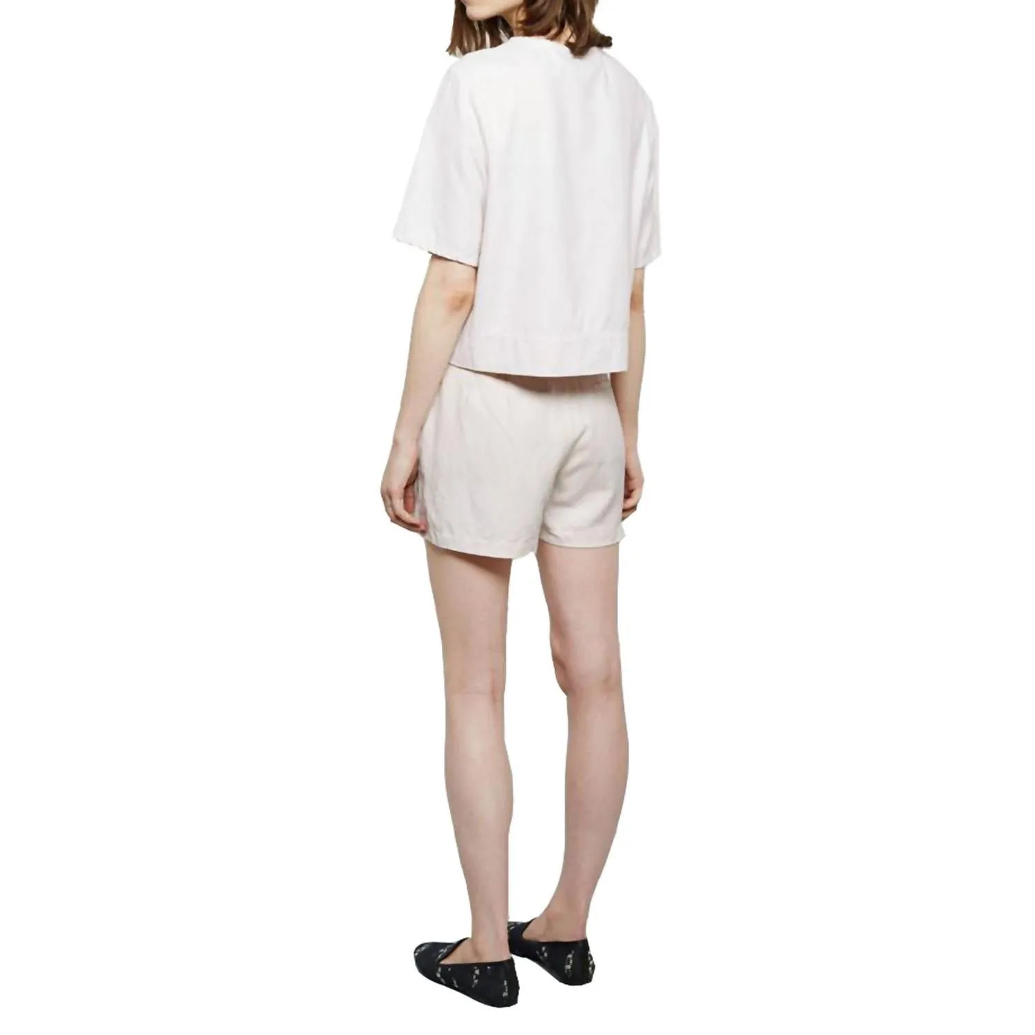Women Leather Combo Shorts In Ivory