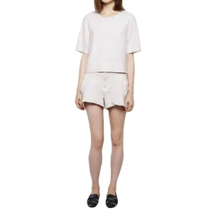 Women Leather Combo Shorts In Ivory