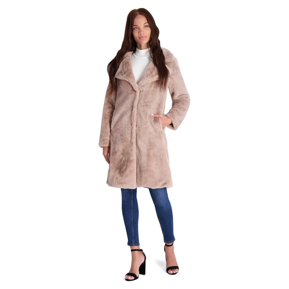 Womens Faux Fur Plush Faux Fur Coat