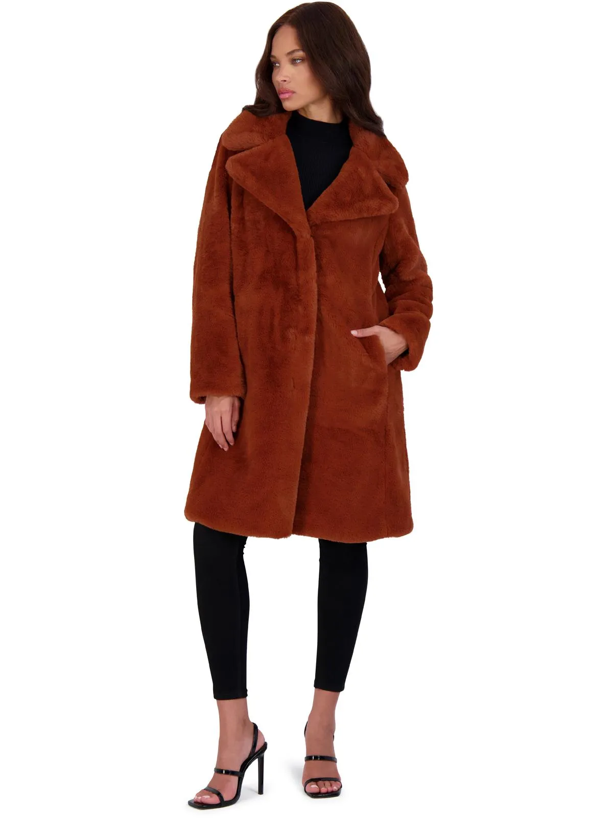 Womens Faux Fur Plush Faux Fur Coat