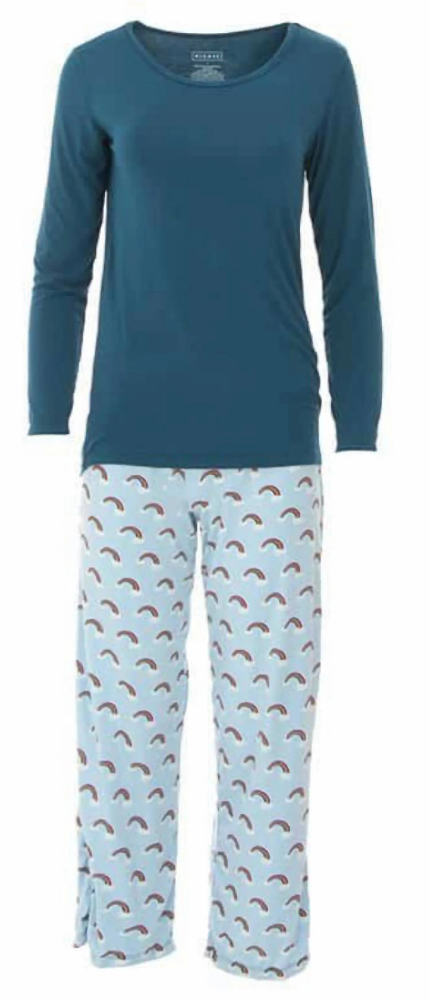 Women's Long Sleeve Tee & Pajama Pants Set In Pond Rainbow