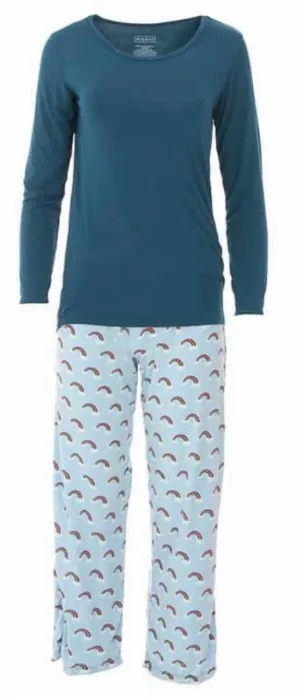 Women's Long Sleeve Tee & Pajama Pants Set In Pond Rainbow