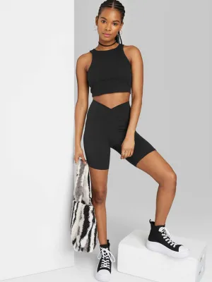 Women's Plain Bike Shorts,Black