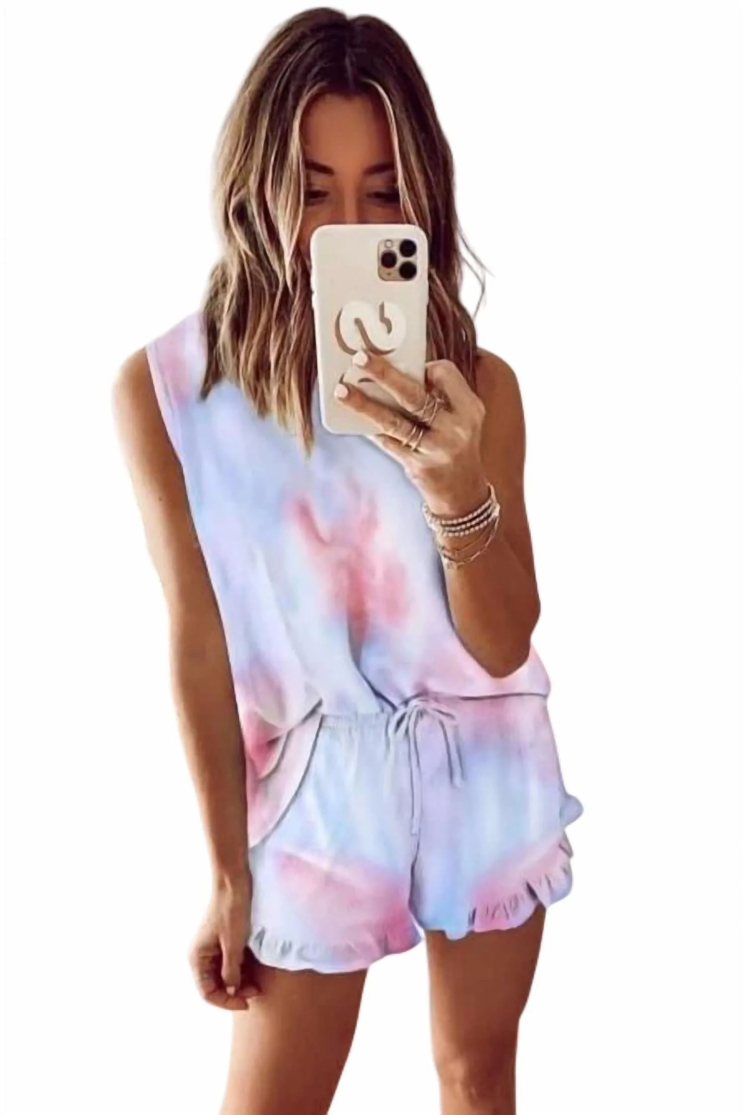 Women's Vered Loungewear Shorts Set In Pink & Blue